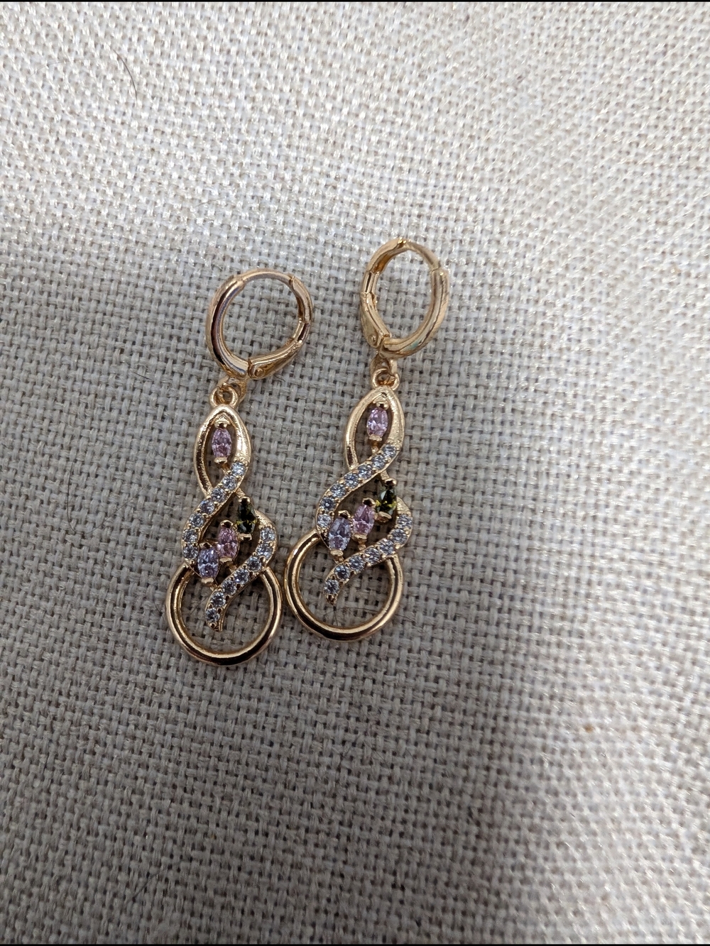 Gold-Tone Pink Crystal Drop Earrings